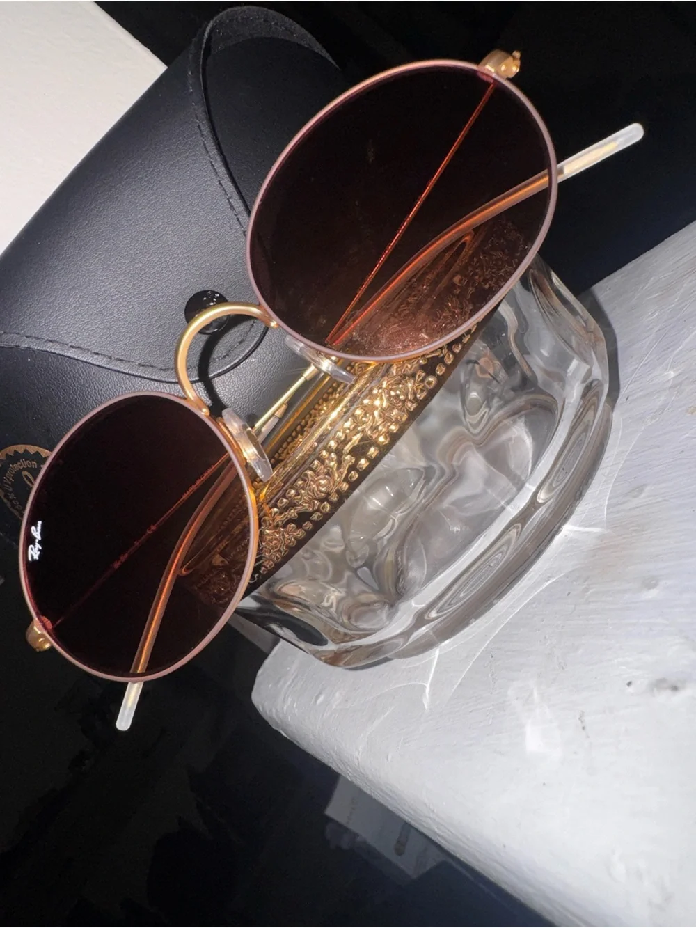 Ray-Ban Gold Frame Sunglasses with Burgundy Lenses